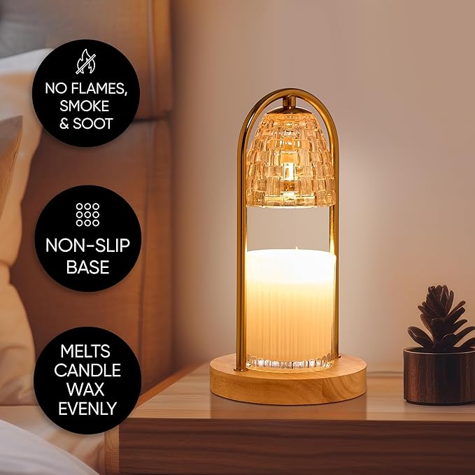 Sheffield Home Glass Candle Warmer Lamp – Elegant Candle Warmer for Long-Lasting Fragrance, Sleek Design, 11x6, Gold Dome Glass