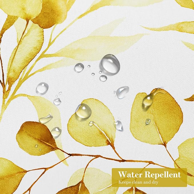 MitoVilla Yellow Floral Shower Curtain, Modern Plants Botanical Fabric Cloth Shower Curtains for Rustic Vintage Bathroom Decor, Fall Watercolor Eucalyptus Leaf, 72x72