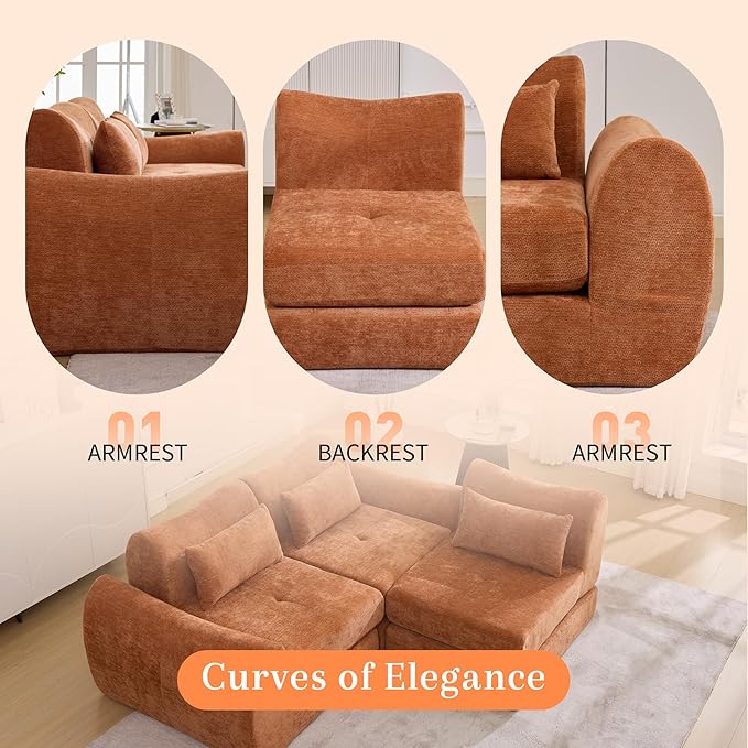 MAXMAXX 102" Cloud Sofa, 4-in-1 Folding Sofa Bed, Floor-Standing Boneless Couch, Futon Sofa Bed for Living Room, Bedroom and Entertainment Room(Orange)