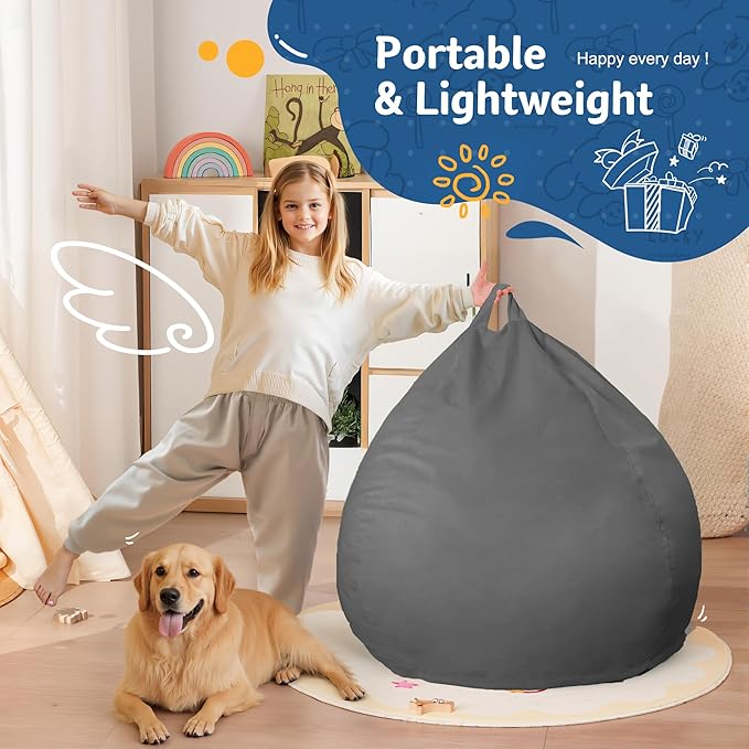 Homguava 2FT Bean Bag Chair: 2' Bean Bags with Memory Foam Filled,Comfy Beanbag Chairs Round Bean Bag Sofa with Dutch Velvet Cover-Grey