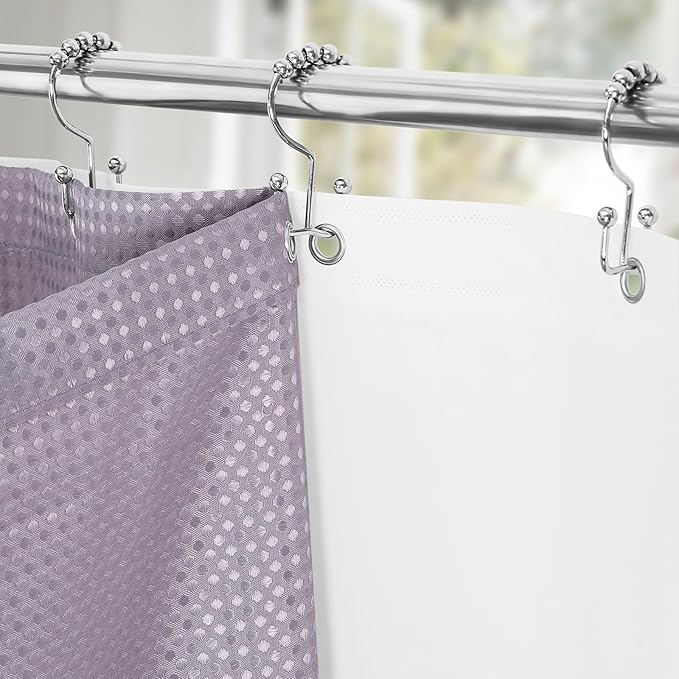 3 in 1 Long Purple Shower Curtain Set-72 W x 78 H, Lavender Waffle and PEVA Liner Set with 12 Stainless Steel Hooks, Waterproof Fabric for Bathroom