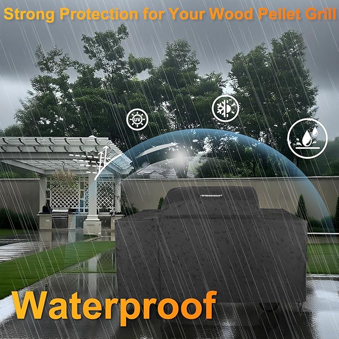 Outdoor Heavy Duty 600D Waterproof Pellet Grill Cover Compatible with Traeger Woodridge Pro and Elite Grill, BAC776 Full-Length All Weather Grill Cover Accessory (Woodridge Pro/Elite)