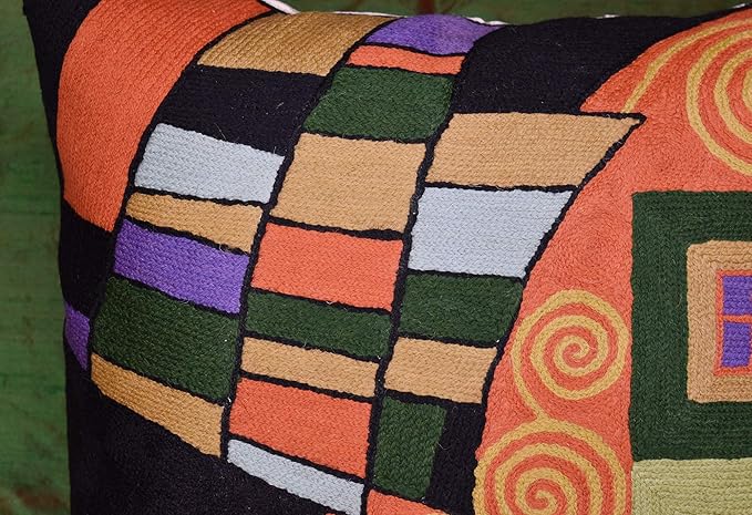 Klimt Orange Modern Throw Pillow Cover | Orange Abstract Pillow | Modern Couch Pillow | Contemporary Throw Pillows | Modern Outdoor Pillow | Mid Century Chair Cushions | Handmade Wool Size 18x18