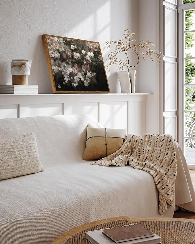 InSimSea Framed Canvas Wall Art Vintage Decor, Home Decor Garden in May Flower Wall Art Aesthetic Rustic Decoration for Bedroom Living Room Bathroom, 12"x16"