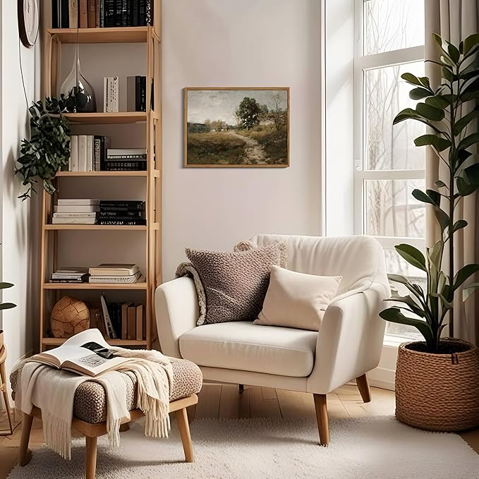 Floating Framed Vintage Canvas Wall Art Decor, Modern Countryside Wall Decor for Living Room, Nature Landscape Pictures Paintings Prints for Bedroom Hallway Office Decoration 8x10 inch