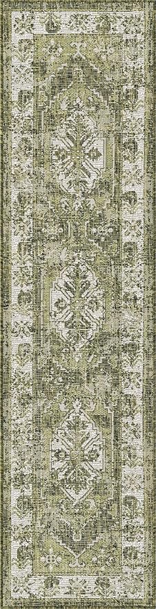 Unique Loom Outdoor Traditional Collection Area Rug - Valeria (2' x 7' 10" Runner, Green/ Light Green)