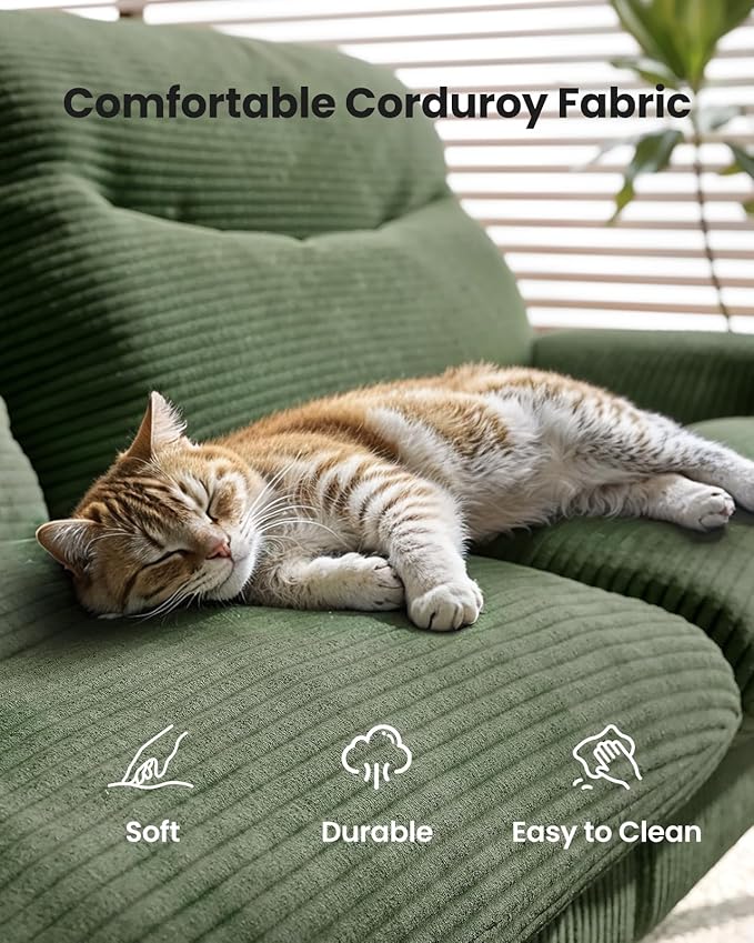 Pipishell Futon Sofa Bed, Modern 66" Futon Couch Convertible to Bed & Lounger, Compact Size, Comfortable Cushions, Durable Construction - Fits Small Spaces, Corduroy (Seaweed Green, 66 Inch)