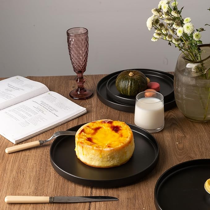 AmorArc Ceramic Dinnerware Sets for 6, Modern Flat Stoneware Plates and Bowls Sets,Chip and Crack Resistant | Dishwasher & Microwave Safe Dishes Set,Scratch Resistant- Service for 6 (18pc)