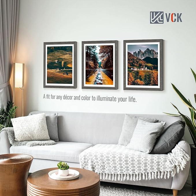 VCK 16x20 Picture Frame Set of 4 - Grey, Gallery-Quality Wood Poster Frames, 1.1-Inch Wide Border, Polished Plexiglass, Vertical or Horizontal Wall Display for Photo/Art/Prints, Grey