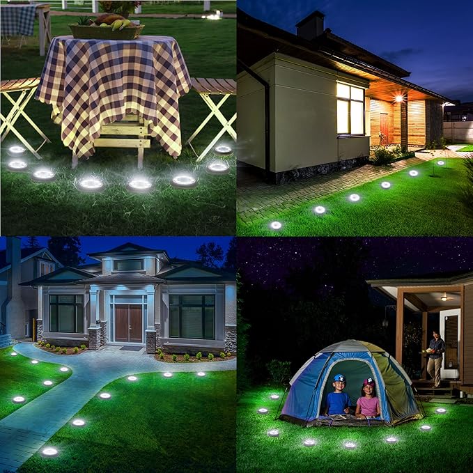 Flacchi Solar Ground Lights - Solar Powered Lights Outdoor Solar Disk Light Waterproof Landscape Light for Patio Yard Pathway Walkway Driveway (Cool White, 8 Pack)
