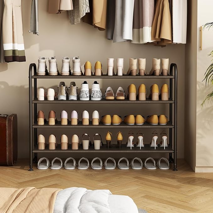 Shoe Rack 4 Tier Long Storage Organizer Wide Metal Shoe Shelf for Closet Entryway Brown