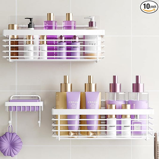 ODesign Shower Caddy 3 Pack SUS304 Stainless Steel-No Drilling-Shower Bathroom Shelves Rack,Rustproof Wall Mounted,Adhesive Shower Shelf Basket Organizer-White