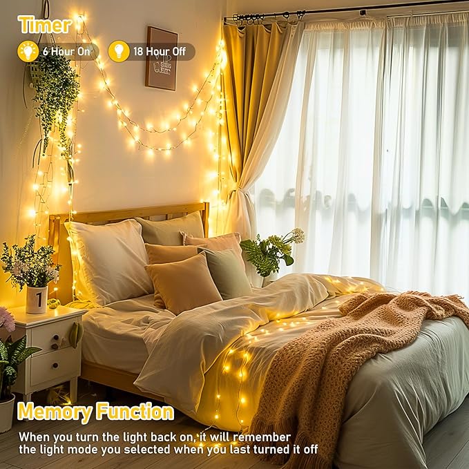 JMEXSUSS 150 LED String Lights Indoor Plug in, Connectable Warm White Christmas Lights for Bedroom, 59ft 8 Modes Twinkle Fairy Light Outdoor for Room Classroom Party Christmas Tree Decor