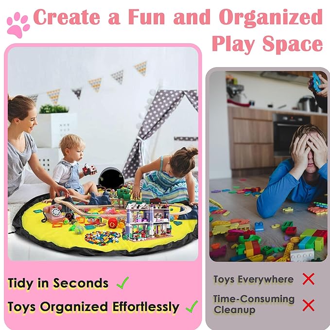 Pink Toy Storage Organizer and Play Mat Durable Big Foldable Cube Toy Dog Pattern Storage Toy Box for for and Toddlers, Room and Travel Toy Organizer