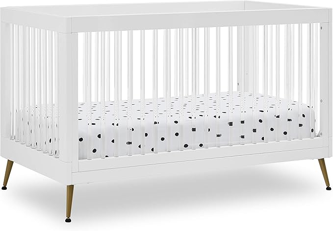 Delta Children Sloane 4-in-1 Acrylic Convertible Crib - Includes Conversion Rails, Bianca White w/Melted Bronze