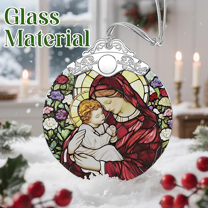 Virgin Mary Stained Glass Ornament, Christian Christmas Ornament, Religious Christmas Decoration, Holiday Decor, Gifts for Christian, Religious Gifts, Gift Exchange, Gift Idea