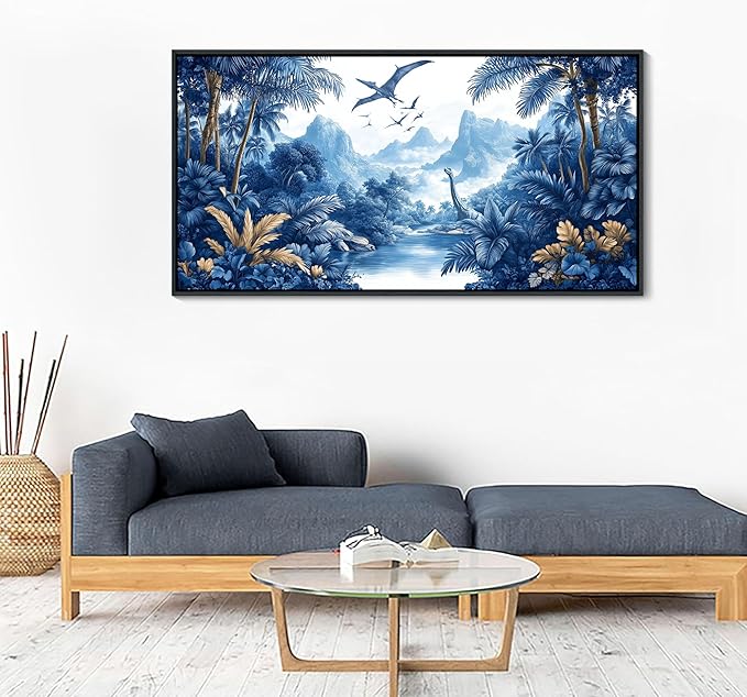 HKDGOKA Landscape Framed Wall Art - Vintage Dinosaur Era Forest Wall Pictures Black and White Canvas Paintings Artwork Ready to Hang Bedroom Living Room Kitchen Home Decor 20x40 IN