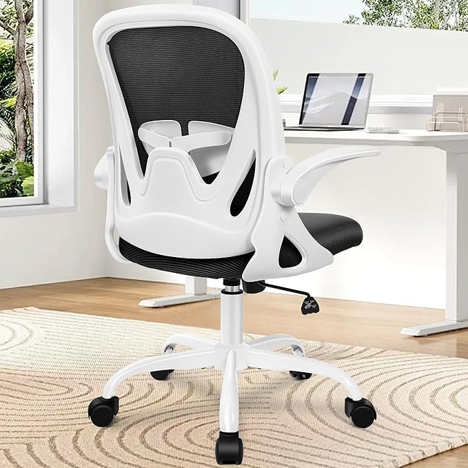Primy Office Chair Ergonomic Desk Chair with Adjustable Lumbar Support and Height, Swivel Breathable Desk Mesh Computer Chair with Flip up Armrests for Conference Room(White)