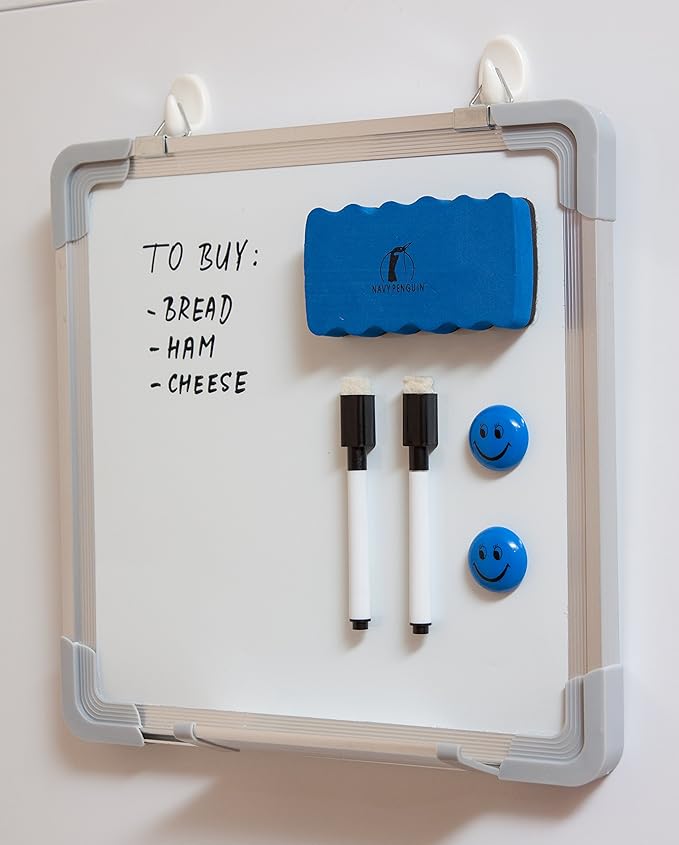 Whiteboard Set - 12 x 12 in Dry Erase Board with 1 Magnetic Dry Eraser, 4 Dry Wipe Markers and 4 Magnets - Small White Board Wall Hanging Marker Board for Home Office School (12x12)