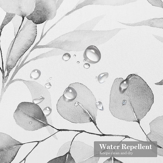 MitoVilla Grey Spring Floral Shower Curtain, Modern Plants Botanical Fabric Cloth Shower Curtains for Chic Elegant Bathroom Decor, Summer Watercolor Eucalyptus Leaf, 72x72