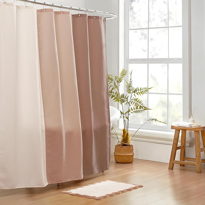 MONDAY MOOSE Bath Mat with Scalloped Wavy Ripple Design, Microfiber Absorbent Non Slip Tufted Rug for Floor, Shower or Kitchen (20x32 inch, Beige)