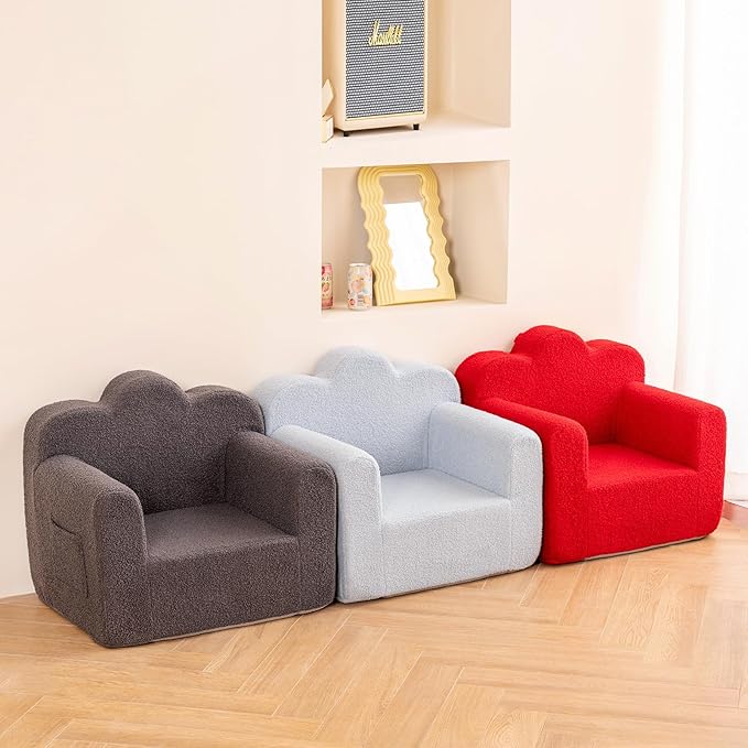 Tiita Kids Couch Plush Toddler Chair, Cloud-Like Glow in The Dark Kids Sofa Toddler Reading Chair with Washable Cover Carrying Handle, Convertible Children Sofa Chair for Girls and Boys