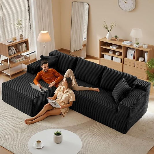 105''Sectional Cloud Couch with L Shaped Chaise,Modern Modular Sectional Sofa,Comfy Sectional Couches for Living Room,Bedroom,Apartment (Black, Left Facing Chaise)