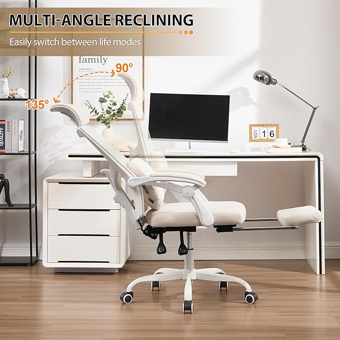 Qulomvs Ergonomic Office Chair with Massage&Heated Lumbar Support, Kneading Massage Office Chair with Foot Rest, Reclining Home Office Desk Chair 90-135 Adjustable Mesh Computer Desk Chair with Wheels