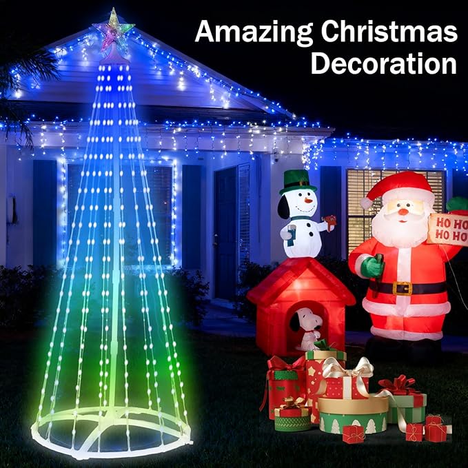 6FT LED Outdoor Christmas Tree Lights, 2025 Smart Christmas Cone Tree with App & USB Control, Remote Timer, Music Sync, Waterproof for Outside Porch Yard Xmas Decorations