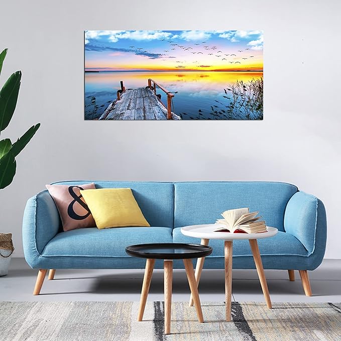 XXMWallArt FC2275 Jetty In The Sunset Lake Wall Art Canvas Prints Painting Nature Pictures Framed Landscape Paintings Canvas Wall Art for Living Room Bedroom Kitchen Home and Office Wall Decor