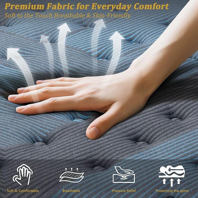 Queen Mattress 12 Inch, 2025 Hybrid Queen Size Mattress in a Box, Upgrade Durable Individual Pocket Springs, Medium Firm Lumber Support Pressure Pain Relief, Breathable Comfort, CertiPUR-US Certified