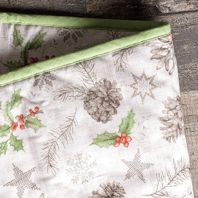 Maison d' Hermine Double Oven Mitt (7" x 35") 100% Cotton Heat Resistant BBQ Cooking Gloves with Loop for Thanksgiving Christmas Decorations Baking Cooking Barbeque Handling Hot Pan (Christmas Dew)