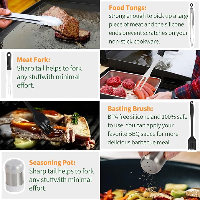 Griddle Accessories Kit for Blackstone Griddle- Stainless Steel Flat Top Grill Tools Set with Spatulas, Basting Cover & Carry Bag - Complete BBQ Cooking Kit for Outdoor, Backyard (Ideal Gift for Men)