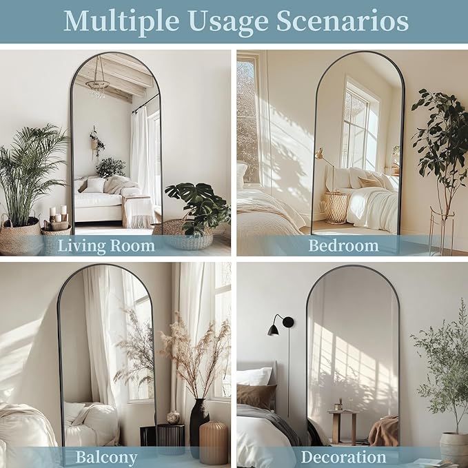 Full Length Mirror with Stand, 71"x28" Arched Full Body Mirrors, Large Stand Up Mirror, Aluminum Frame Floor Standing Mirrors, Freestanding Hanging Leaning Mounted for Bedroom Living Room Black