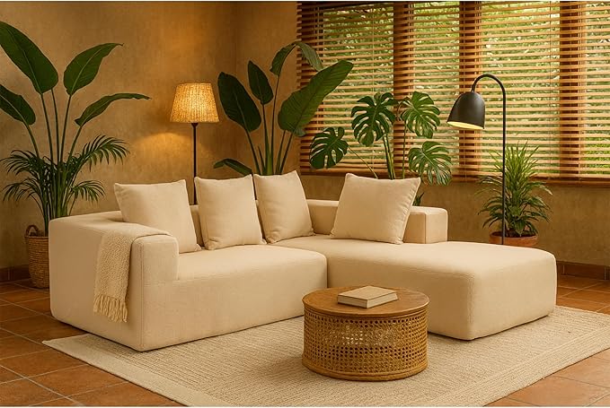 KEIKI L-Shape Cloud Sectional Sofa, 96” Modern Modular Boneless Couch with Left Chaise Lounge, Upholstered Couches for Living Room Bedroom, Beige