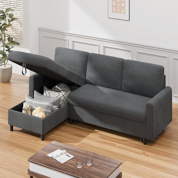 Sofa Bed Sleeper Pull Out 2 in 1 Sectional Sleeper Sofa Couches with Storage, Pullout Sectional Couches for Apartment Living Room