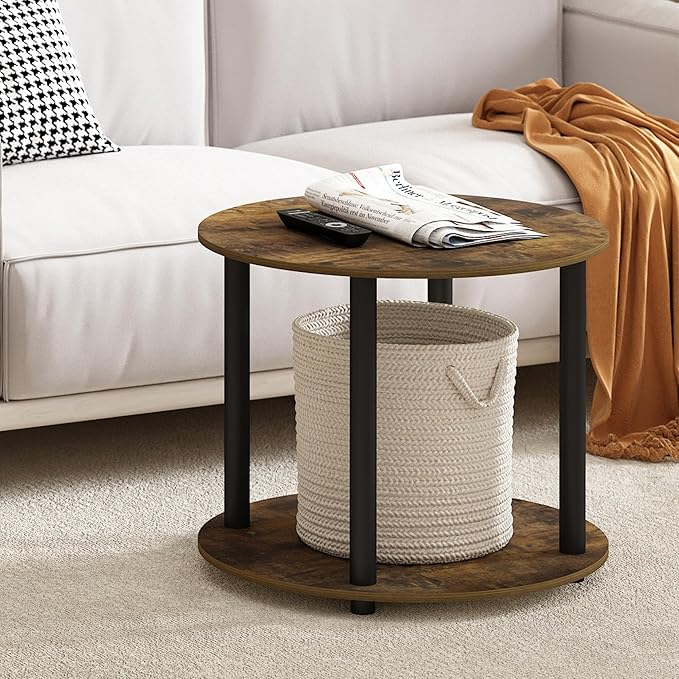 Furinno Turn-N-Tube Simple Design 2-Tier Round Wooden Small Coffee Table, Amber Pine