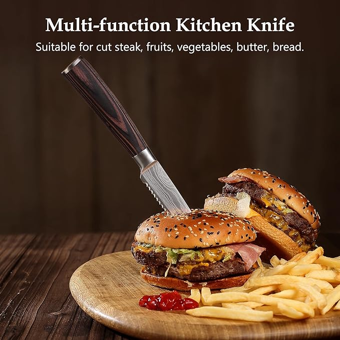 PAUDIN Steak Knives 4.5 Inch, Steak knives Set of 8, High Carbon Stainless Steel Steak Knife Set, Sharp Serrated Steak Knife with Pakkawood Handle, Kitchen Steak Knives with Gift Box