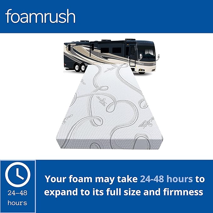 FoamRush 3-Inch Bunk (32" x 75") Gel Memory Foam RV Mattress Replacement with Cotton Cover, Medium Firm, Comfort, Pressure Relief Support, Made in USA, Travel Camper Trailer Truck