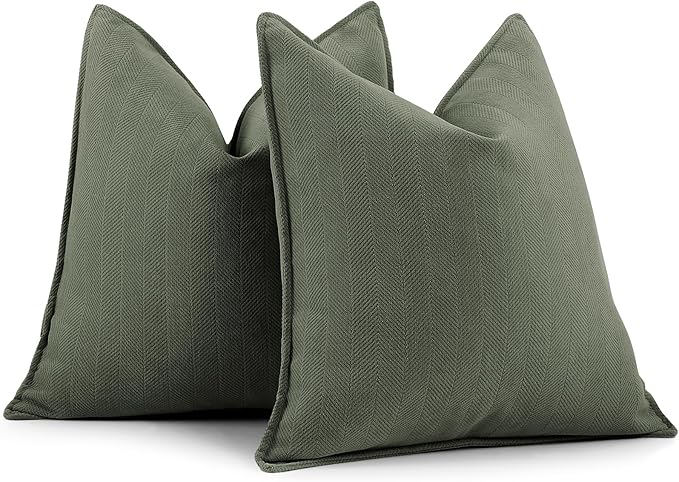 ZWJD Army Green Pillow Covers 24x24 Set of 2 Chenille Throw Pillow Covers with Elegant Design Soft and Luxurious Decorative Throw Pillows for Couch, Bed, and Home Decor