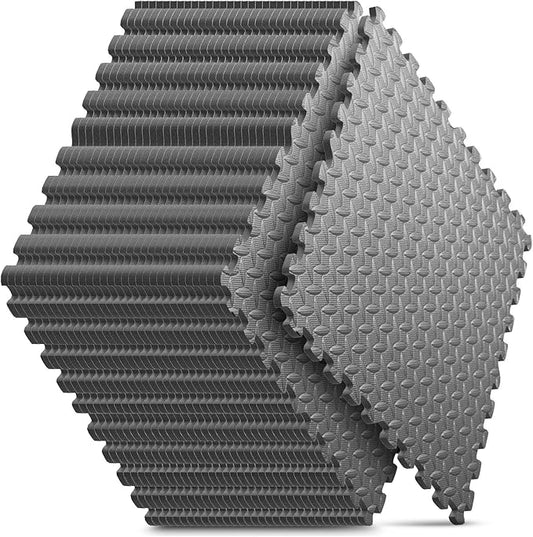 Home Gym Mat, Puzzle Exercise Mat, 1of EVA Interlocking Foam Floor Tiles for Home Workout Equipment and Kids' Play Areas - Grey, 24 in x 24 in x ½ in - 32 Tiles (Grey, 32 Pack 128 sq ft)