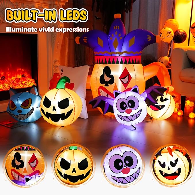 Halloween Inflatable Decorations Outdoor, 5.3FT Inflatable Joker Owl Pumpkin Cat Scary Halloween Decorations, Indoor Outdoor Spooky Blow Up Yard Decorations for Garden Party Holiday Lawn Office Decor