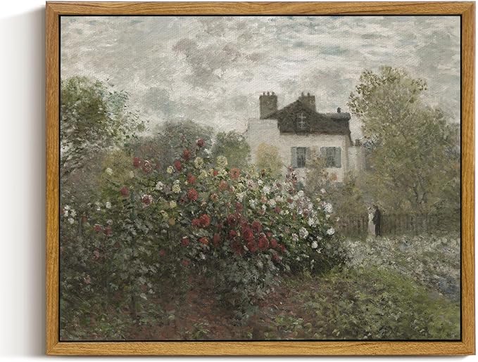 InSimSea Framed Canvas Wall Art Vintage Decor, Country Art, Garden Full of Flowers Oil Painting Wall Prints by Claude Monet, Cottage Decor, Farmhouse Office Dining Room Decor, 9"x11"