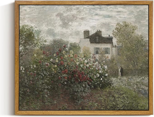 InSimSea Framed Canvas Wall Art Vintage Decor, Country Art, Garden Full of Flowers Oil Painting Wall Prints by Claude Monet, Cottage Decor, Farmhouse Office Dining Room Decor, 9"x11"