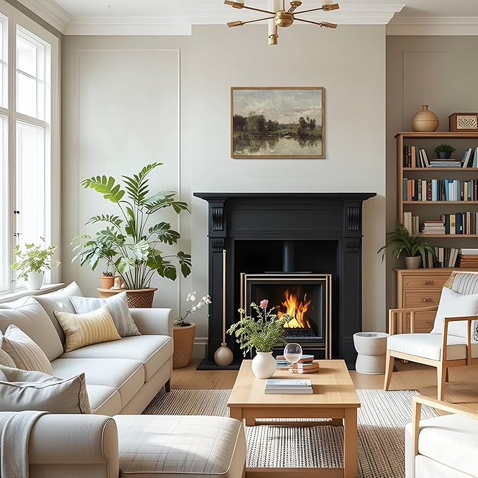 Floating Framed Canvas Wall Art - Tranquil River Landscape Pictures Prints, Countryside Vintage Scenery Paintings Wall Decor for Living Room Bedroom Office Home Decoration 8x10 inch