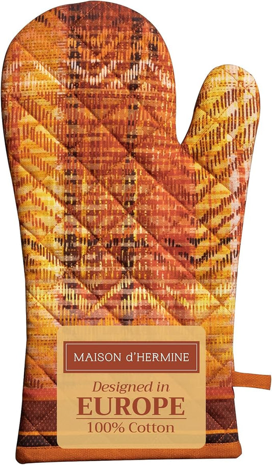 Maison d' Hermine Oven Gloves 100% Cotton Oven Mitt 7" x 13" with Loop Heat Resistant Cooking Gloves for Thanksgiving Christmas Decorations Baking Handling Hot Pans (Pack of 1, Thanksgiving Tartan)