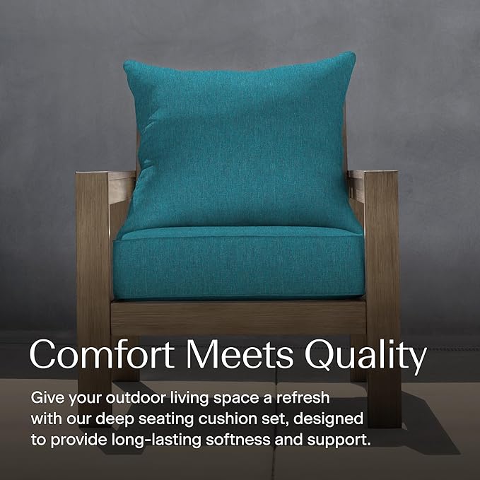 Honeycomb Outdoor Deep Seat, 24 x 23, Textured Solid Teal Chair Cushion for Patio Furniture