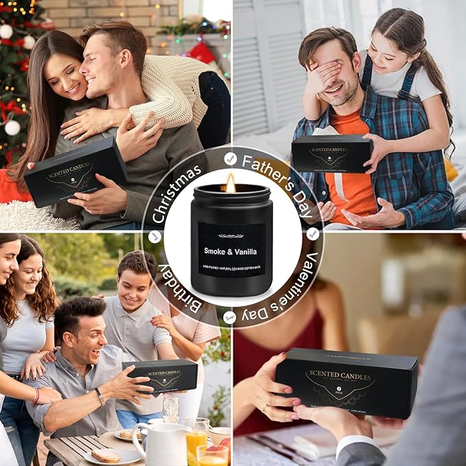 Scented Candle Set, Men Candle Set, Scented Candles for Home, Gifts for Men, 3 Pack Manly Candles Gifts for Mens Scents of Smoke & Vanilla/Sandalwood & Patchouli/Coffee Whiskey