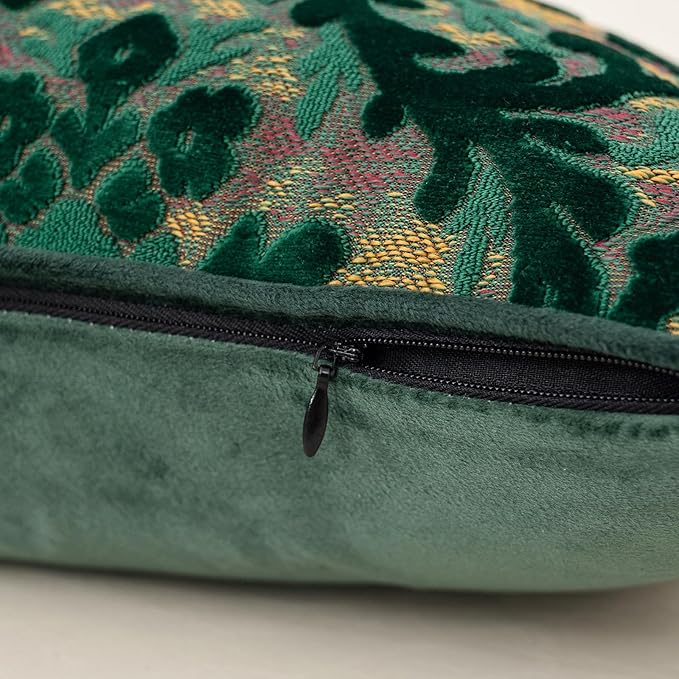 Alerfa Boho Green Floral Throw Pillow Cover 20x20 Inch Cut Velvet Sqaure Luxury Embroidered Decorative Pillow Cover for Couch Living Room Bedroom