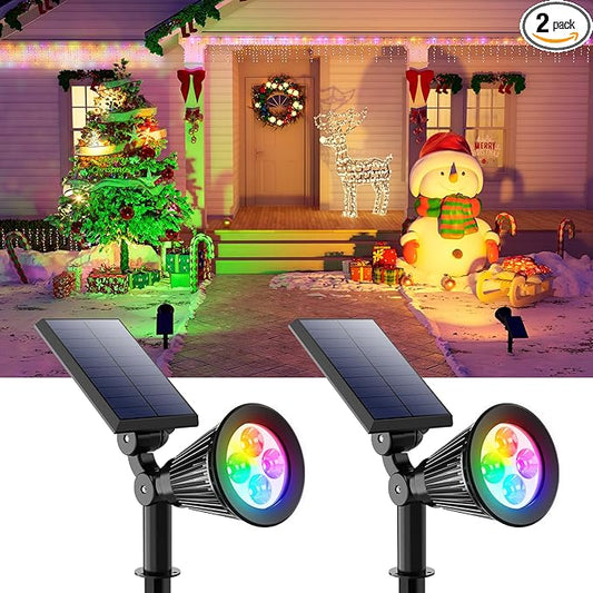 2 Pack Color Changing Solar Spotlights Outdoor for Halloween Decorations, Skeletons, Tombstones, Pumpkin, Waterproof Solar Landscape Spot Lights Uplighting for Outside House, Yard, Garden, Pathway